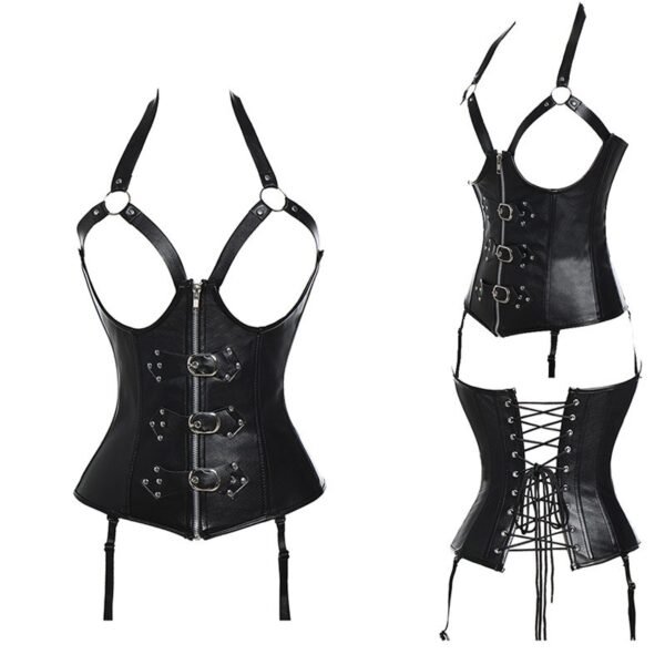 Corset noir en cuir  Steampunkette - 6