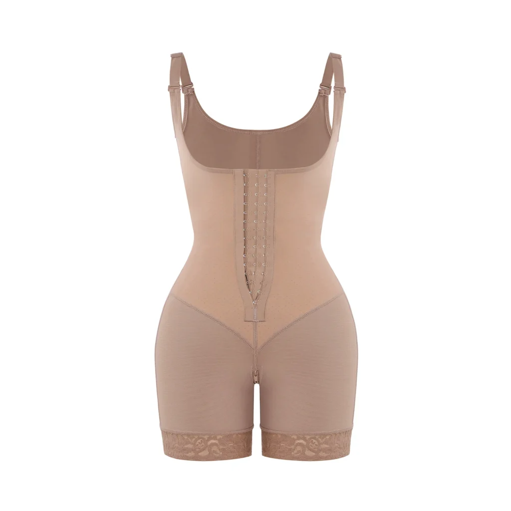 Shapewear femme en latex respirant avec contrôle du ventre et soutien poitrine ouvert