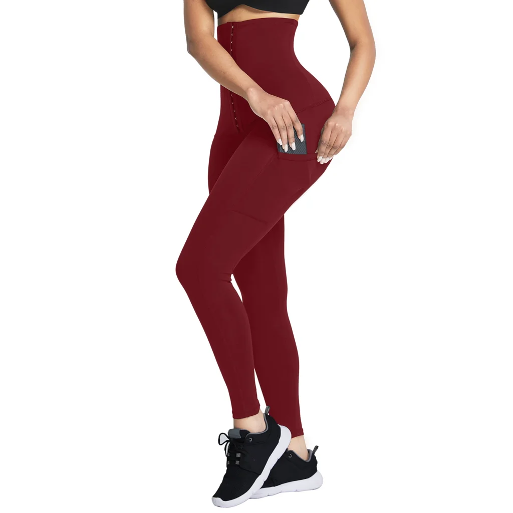 Legging taille haute avec poches pour femme, pantalon sauna et gainant